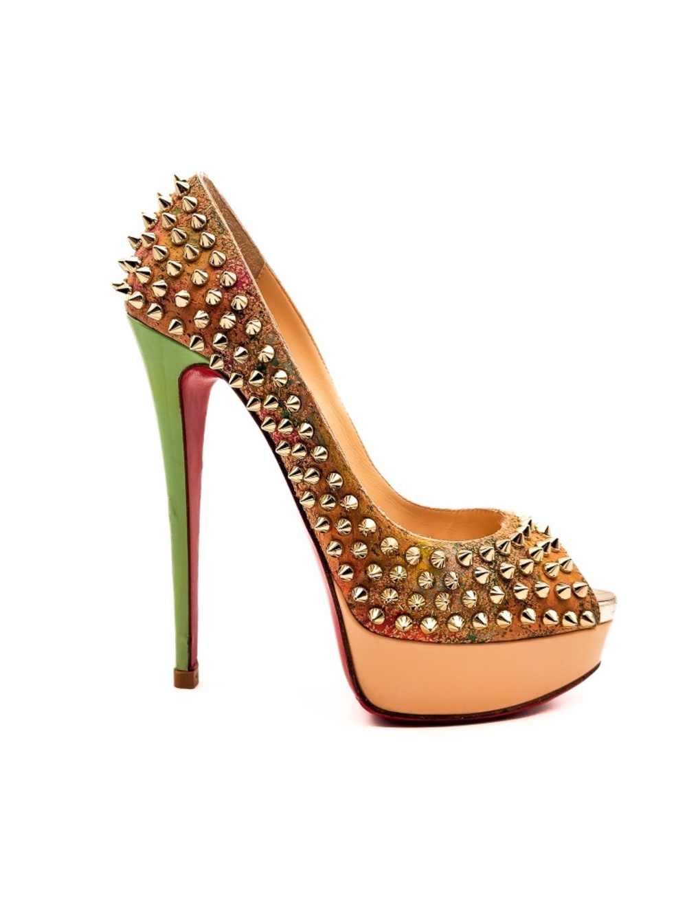 Christian Louboutin Fetish Peep 150 Cork Pastel Studded Platform Pumps EU 38